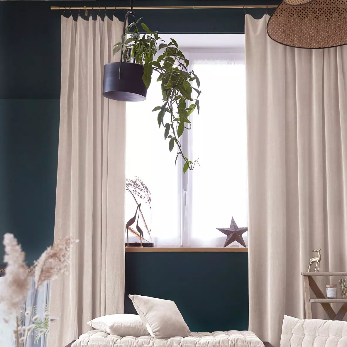 Cortina en terciopelo de algodón ajustable (140 x max 270 cm) César Beige pampa