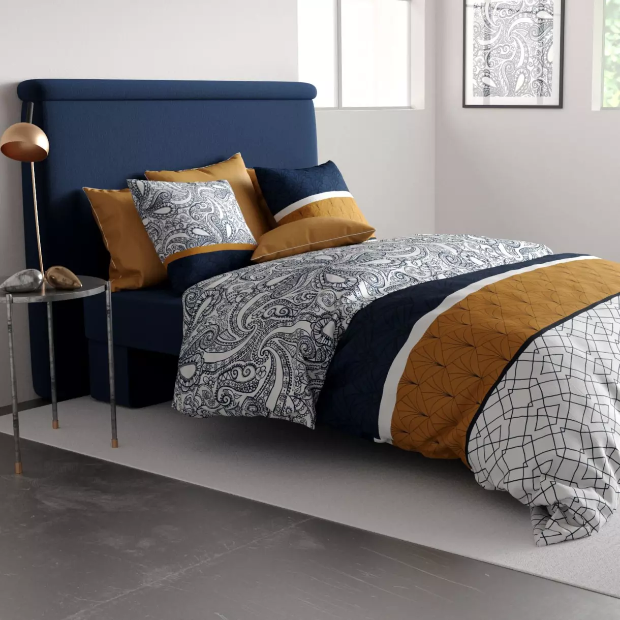 Housse de couette et deux taies coton (240 cm) Dakota Beige 1
