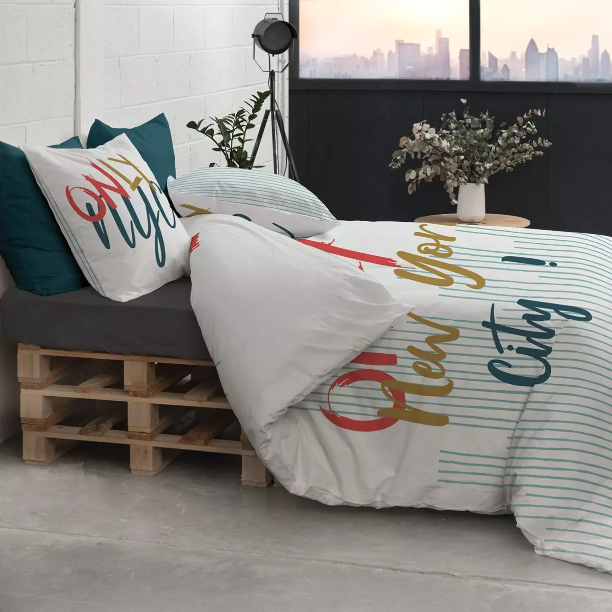 Housse de couette et deux taies coton (240 cm) Only Multicolore