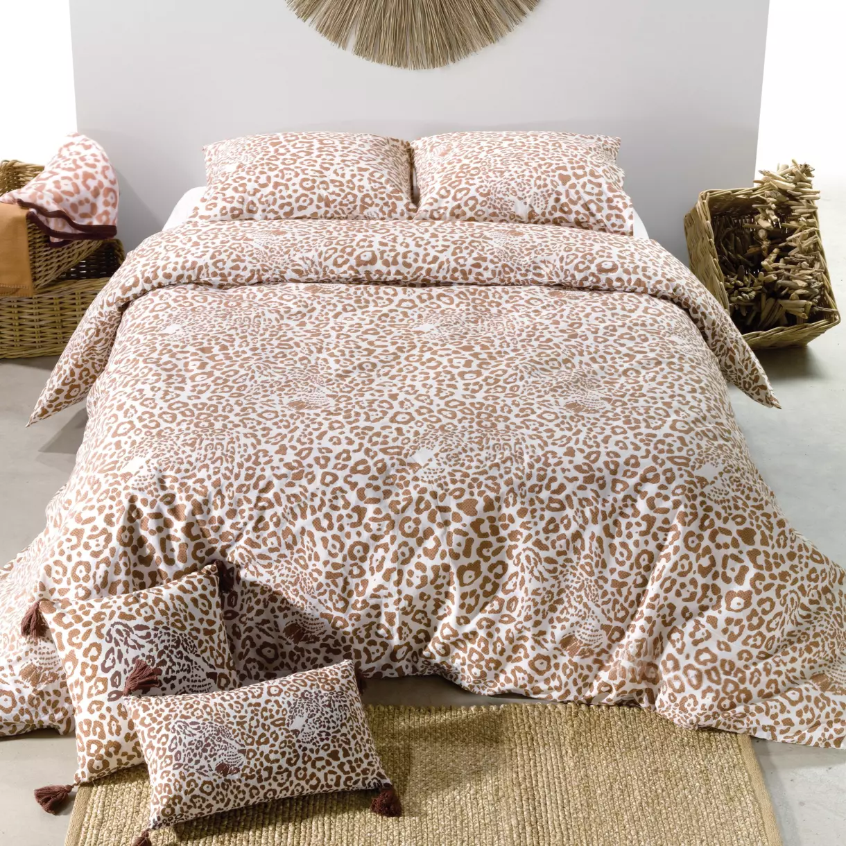Housse de couette et deux taies coton (260 cm) Jag Marron