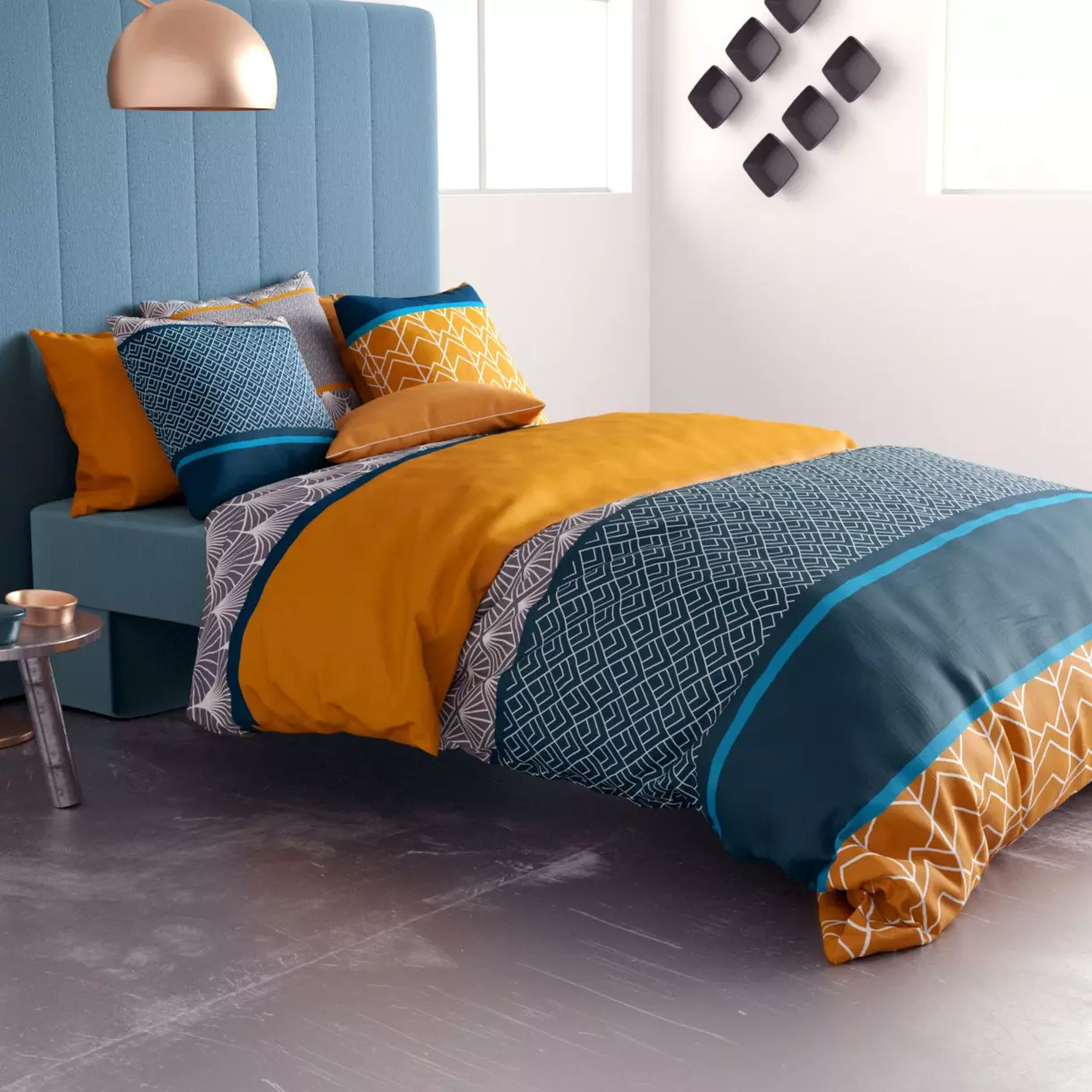 Funda Nórdica y dos fundas de algodón (260 cm) Lupin Azul