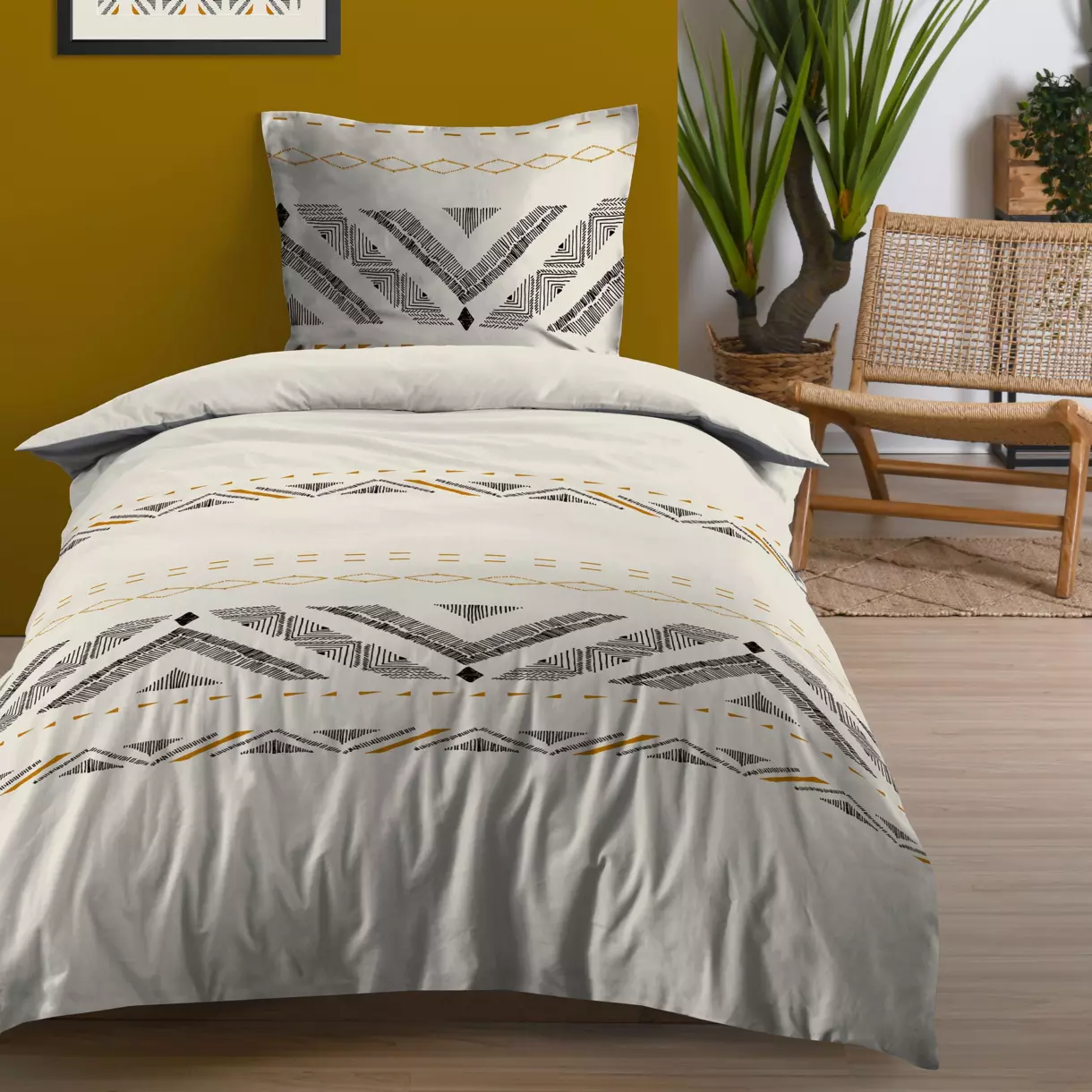 Housse de couette et une taie coton (140 cm) Beloha Ecru 1
