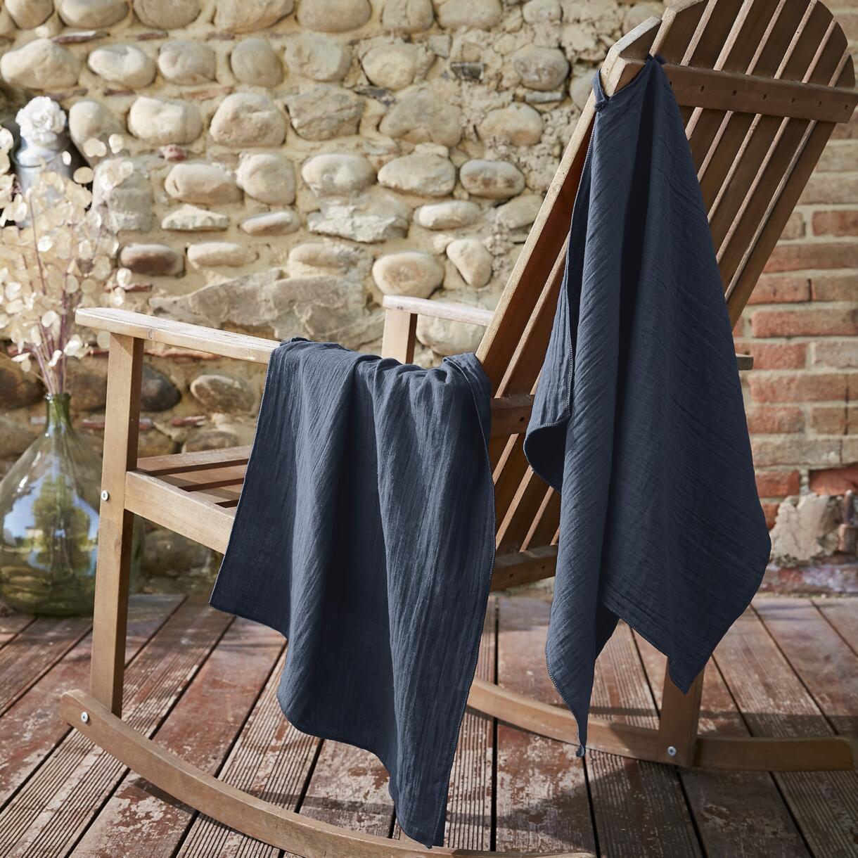 Set van 2 handdoekjes Katoengaas (70 cm) Gaïa Nachtblauw 1
