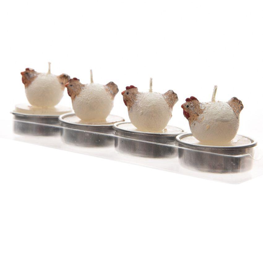 4er Set Teelichtkerzen Huhn Weiß 1