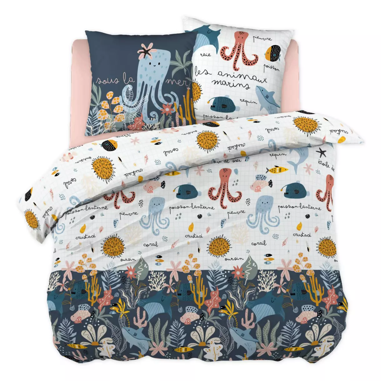 Funda nórdica infantil de algodón y dos fundas de almohada (200 cm) Octopia Multicolor 1