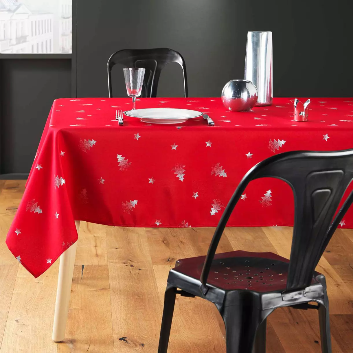 Nappe rectangulaire (L240 cm) Sapin métallisé Rouge 1