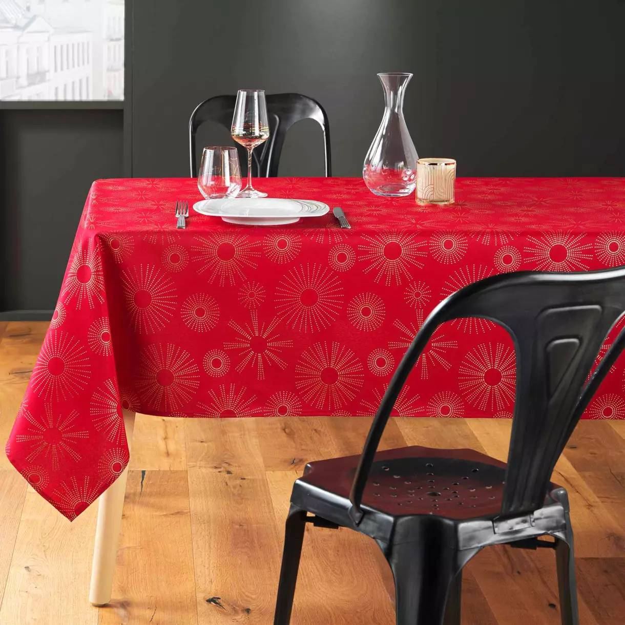 Nappe rectangulaire (L300 cm) Pampille métallisé Rouge 1