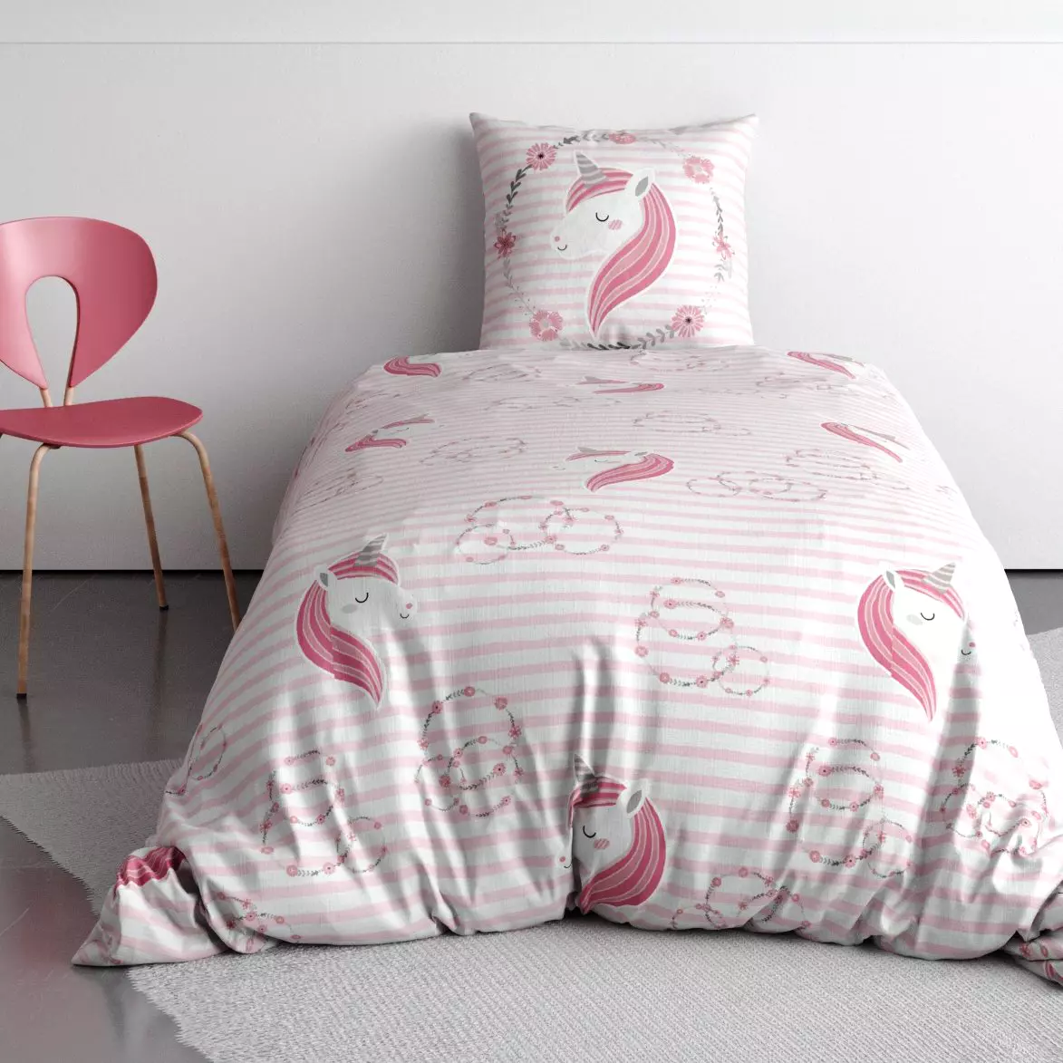 Funda nórdica y una funda en algodón (140 cm) Rina Rosa