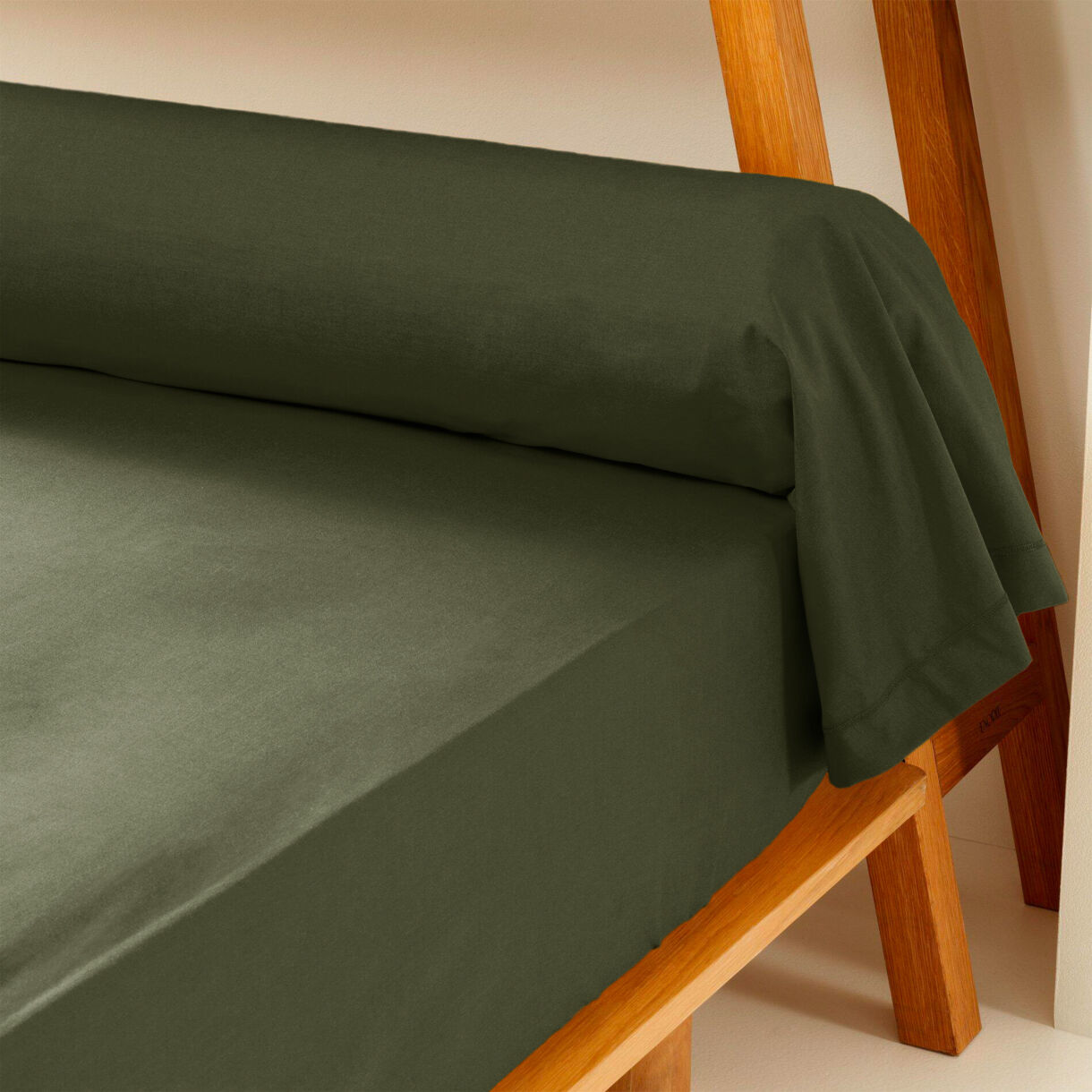 Federa cuscino a rullo percalle di cotone (L185 cm) Cali Verde rosmarino