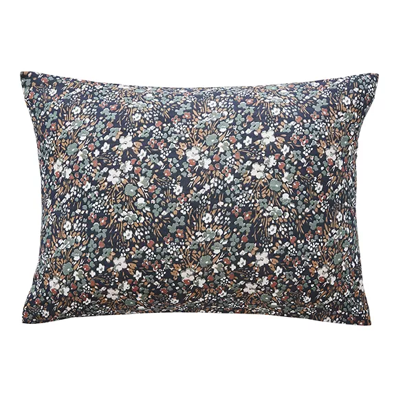 Funda de almohada rectangular en gasa de algodón (70 cm) Constance Azul noche