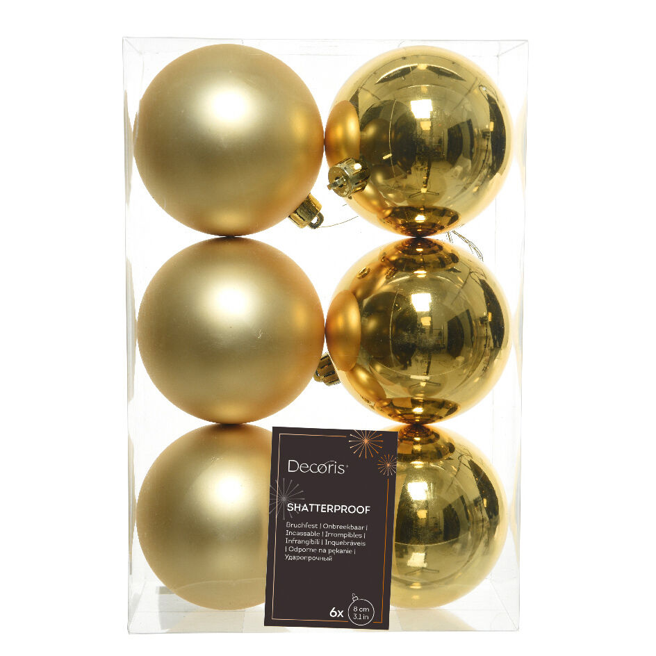 6er Set Weihnachtskugeln (D80 mm) Alpin Gold 1