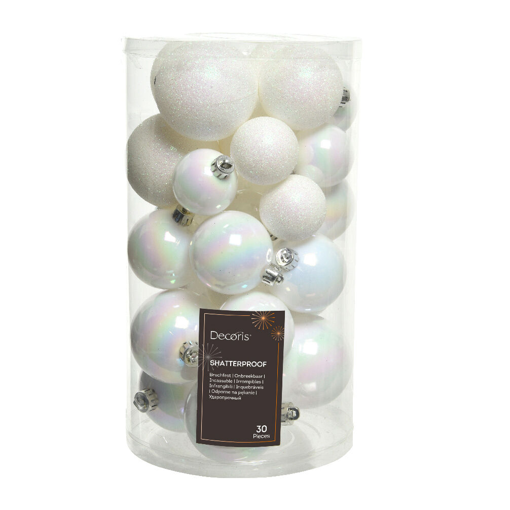 Confezione di  30 palline di Natale assortimento Alpine Bianco perlato 1