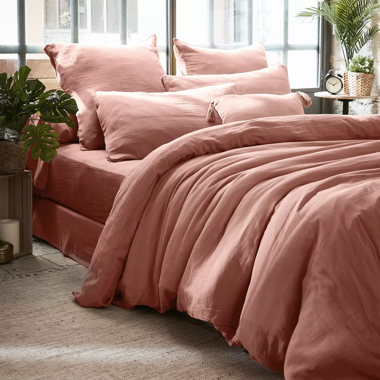 Housse de couette gaze de coton (240 cm) Gaïa Rose pêche 1