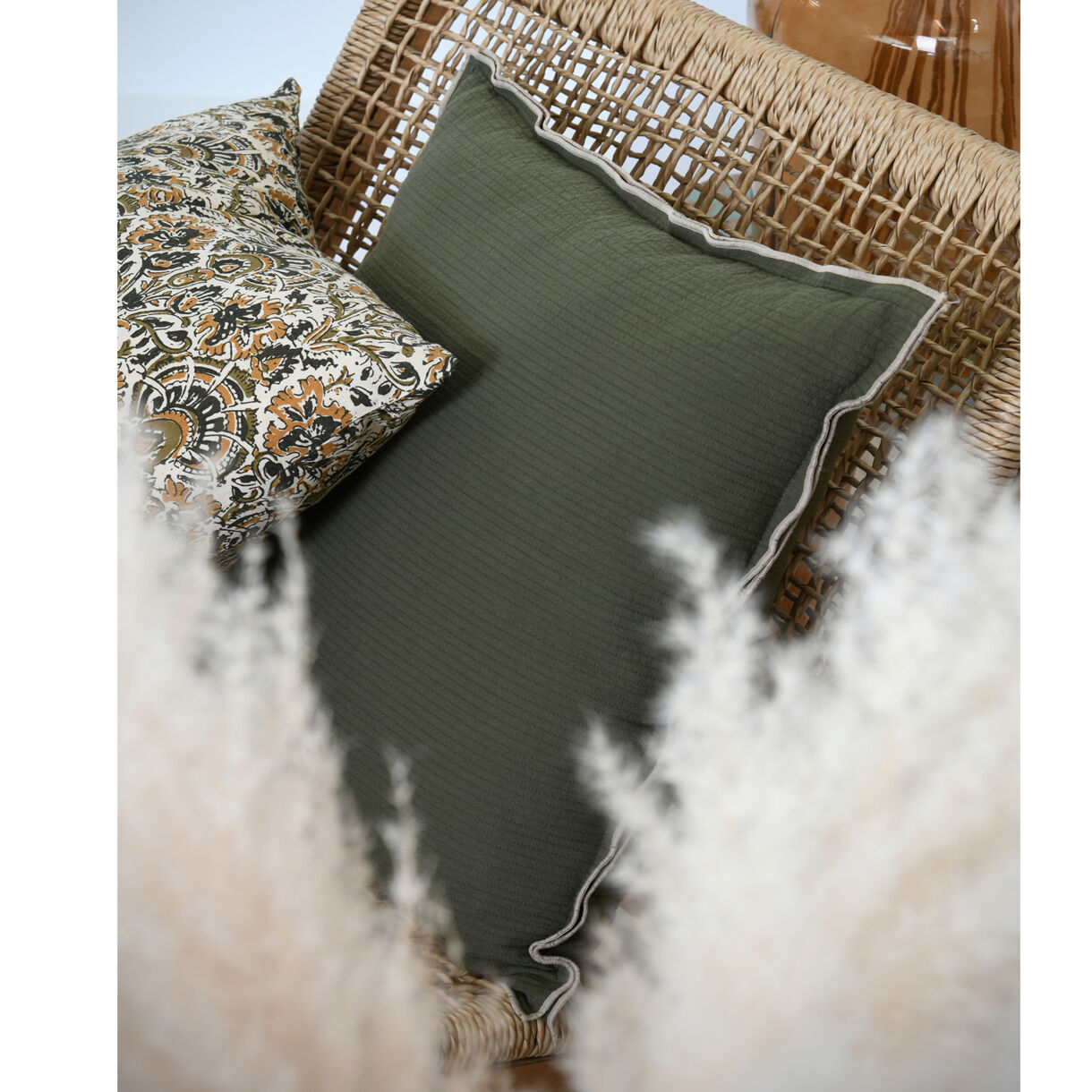 Cuscino quadrato di cotone (45 x 45 cm) Soleia Verde cachi