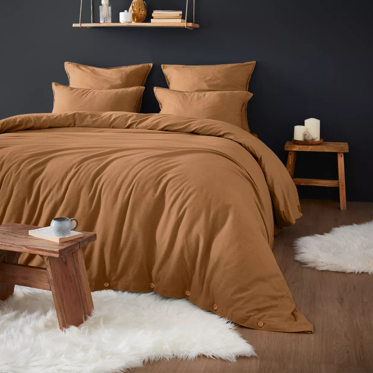 Dekbedovertrek flanel (260 cm) Théa Camel 1