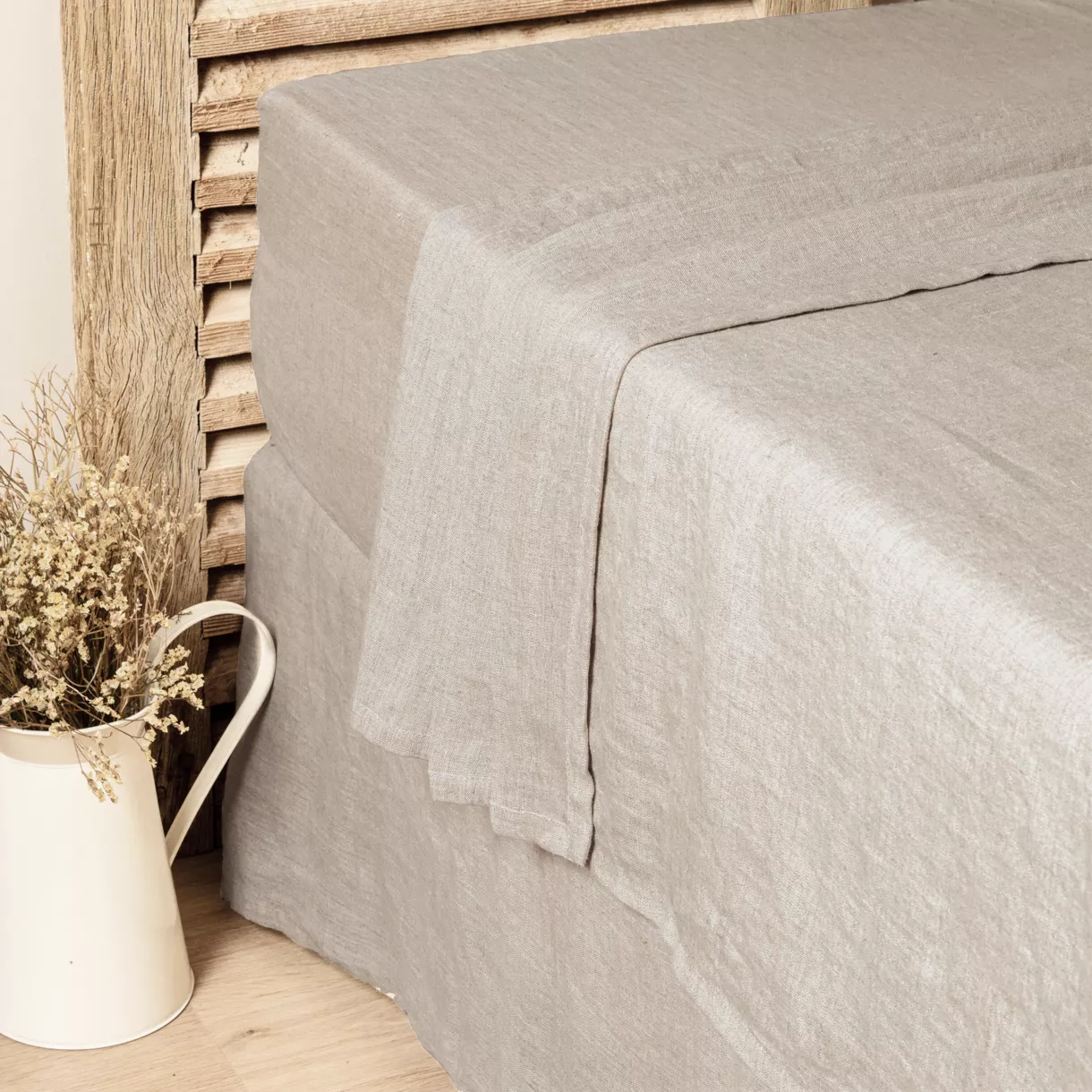 Drap plat lin lavé (240 cm) Louise Beige 1