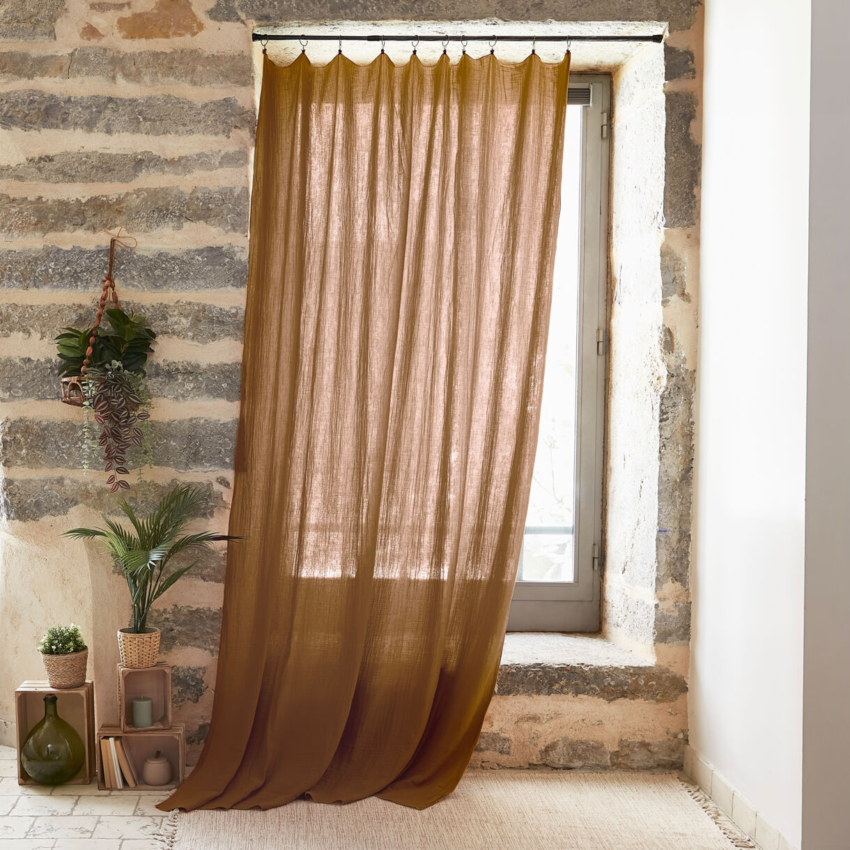 Höhenverstellbarer Vorhang aus Baumwoll-Gaze (180 x max. 300 cm) Gaïa Camel