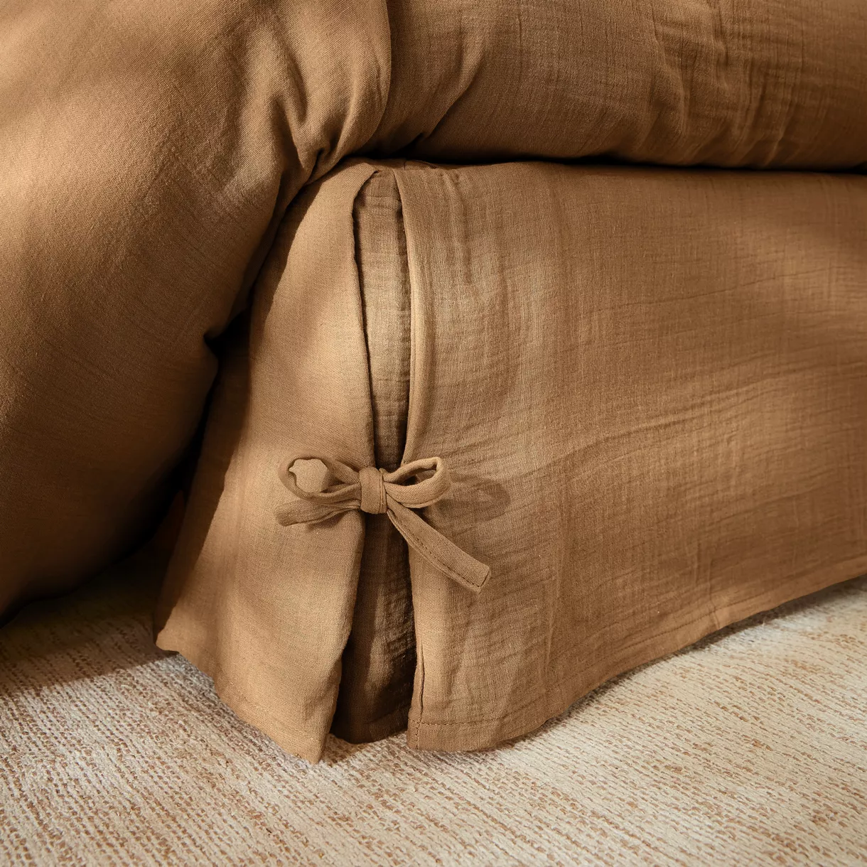 Cache-sommier Gaze de coton (160 x 200 cm) Gaïa Camel 1