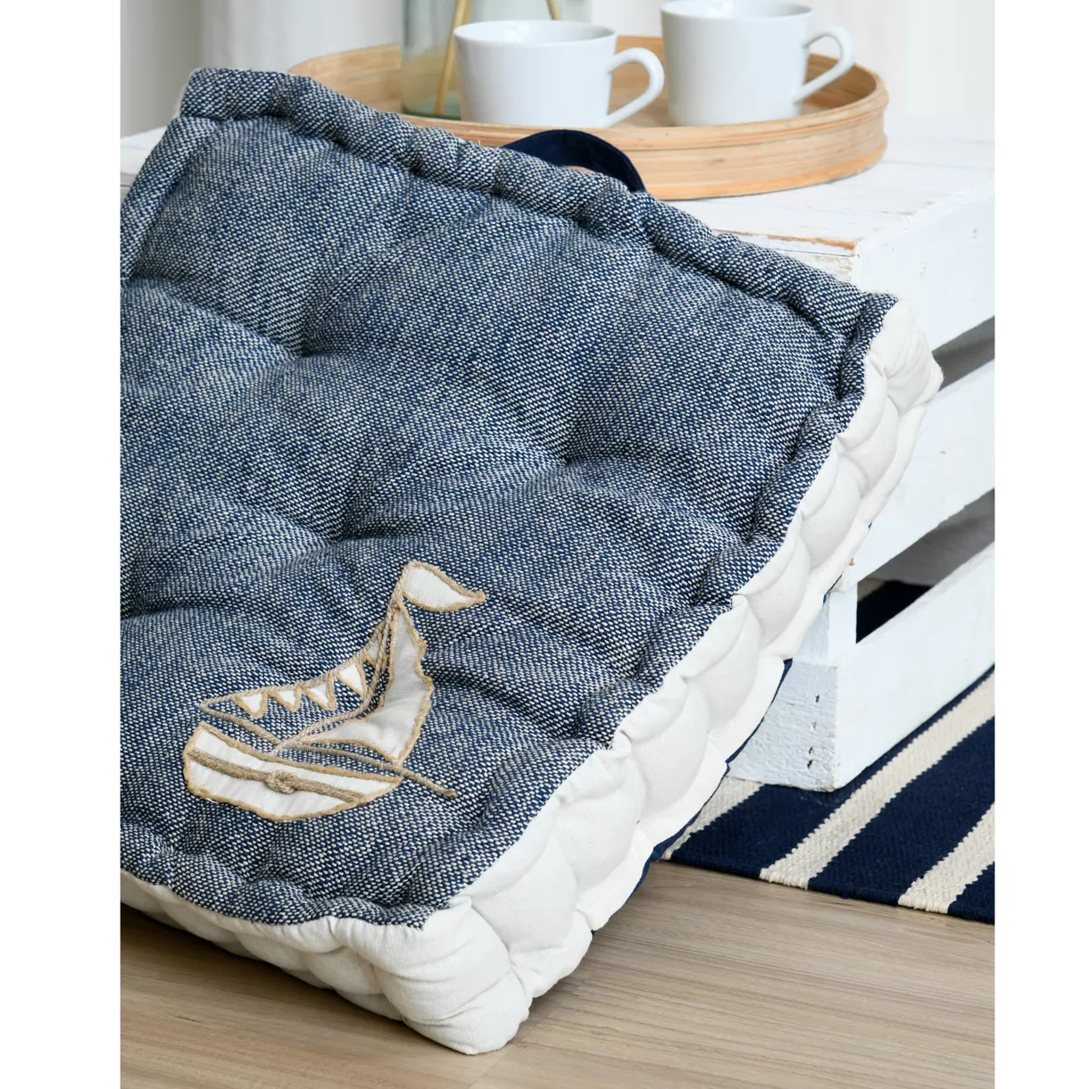 Coussin de sol coton (45 x 10 cm) Escale Bleu marine