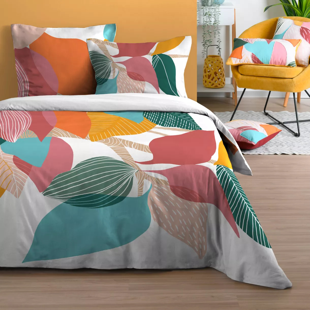 Housse de couette et deux taies coton (240 x 220 cm) Frida Multicolore