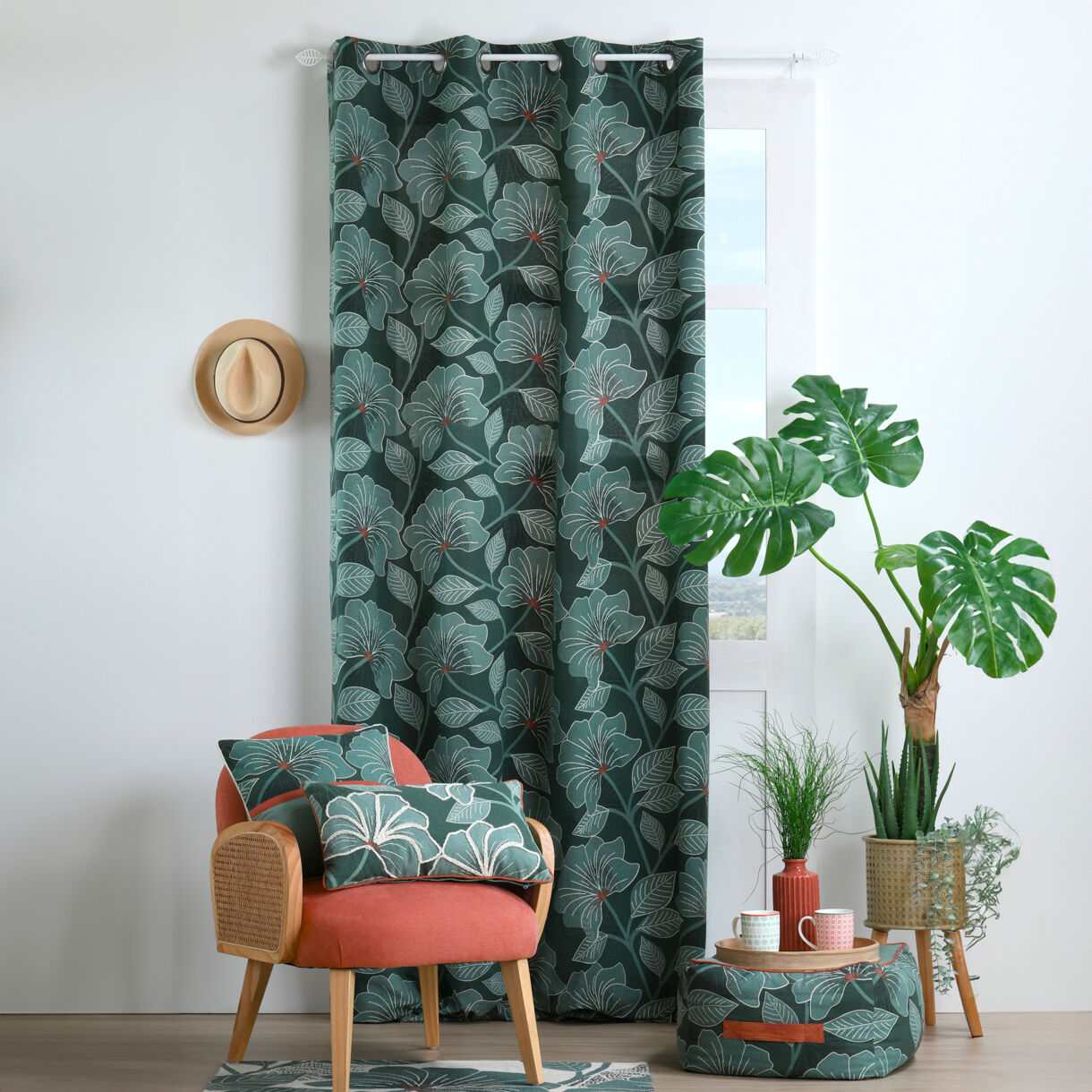 Vorhang aus Baumwolle (140 x 260 cm) Parrot Smaragdgrün