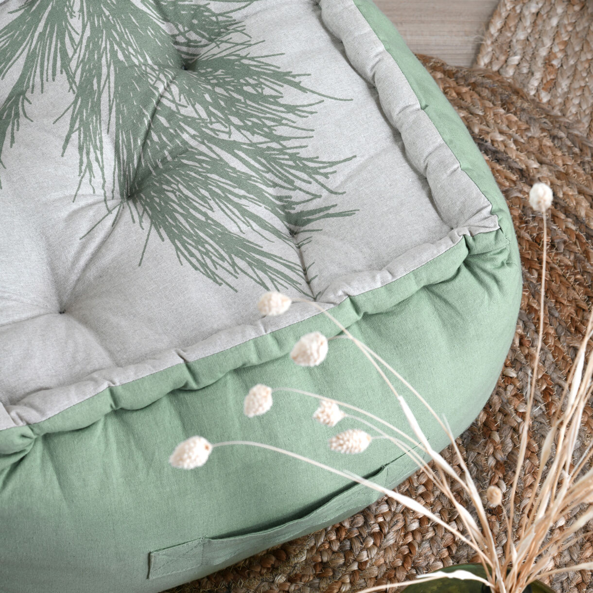 Coussin de sol coton grande hauteur (40 x 30 cm) Coralia Vert