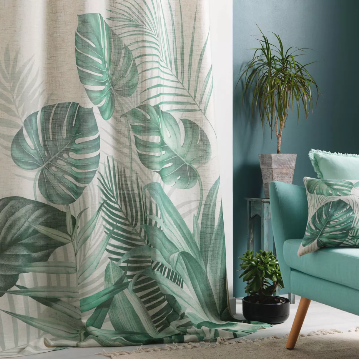 RIDEAU A OEILLETS 140 x 260 CM POLYESTER/LIN IMPRIME EQUATEUR DES. PLACE