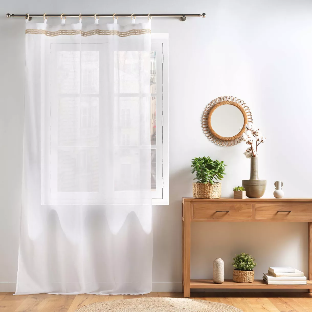 Visillo ojales madera (140 x 240 cm) Mileo Blanco