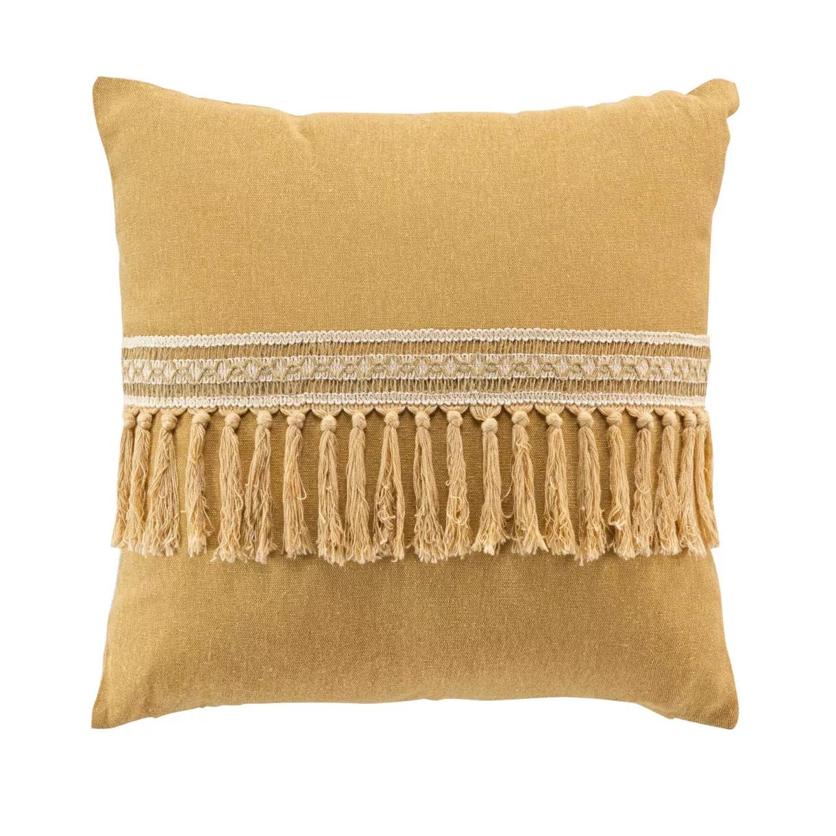 COUSSIN DEHOUS. COMPR. FRANGES 45 x 45 CM POLYCOTON UNI+JUTE JANARA OCRE