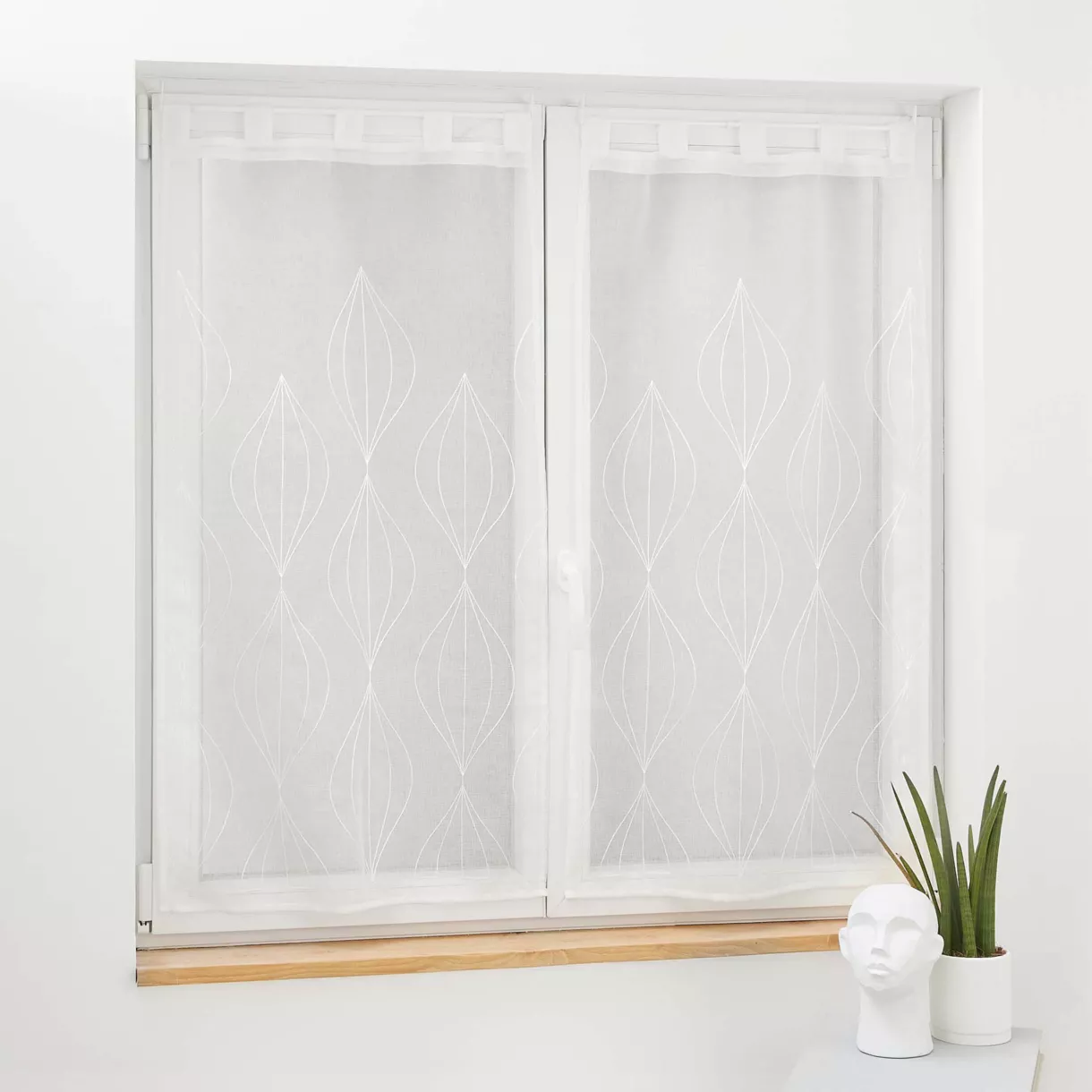 PAIRE DROITE PASSANTS 2 x 60 x 160 CM VOILE SABLE BRODE GALACTEE BLANC