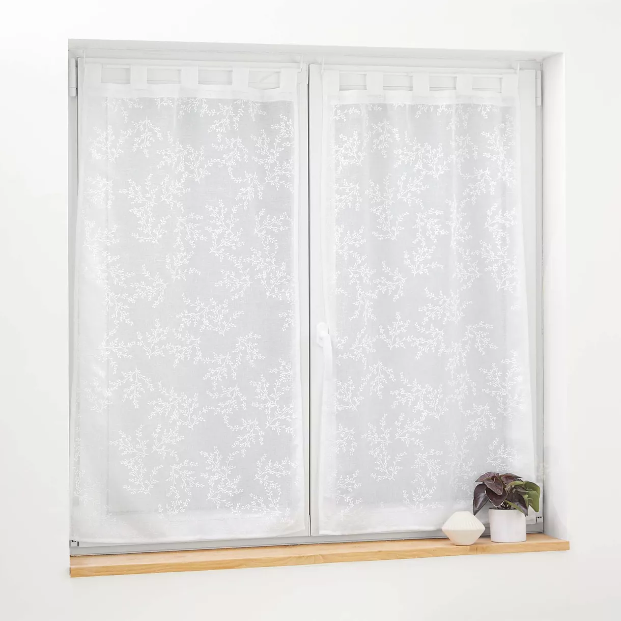 PAIRE DROITE PASSANTS 2 x 60 x 90 CM VOILE TISSE APPLIQUE KARLA BLANC