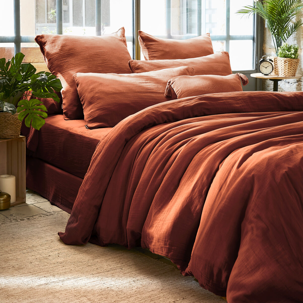 Bettbezug aus Baumwoll-Gaze (260 cm) Gaïa Terrakotta 1