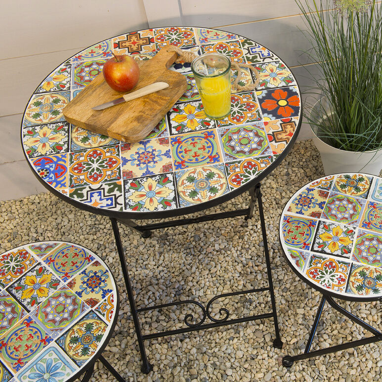 Runder Bistrotisch klappbar aus Mosaic mosaïque Braga - Mehrfarbig