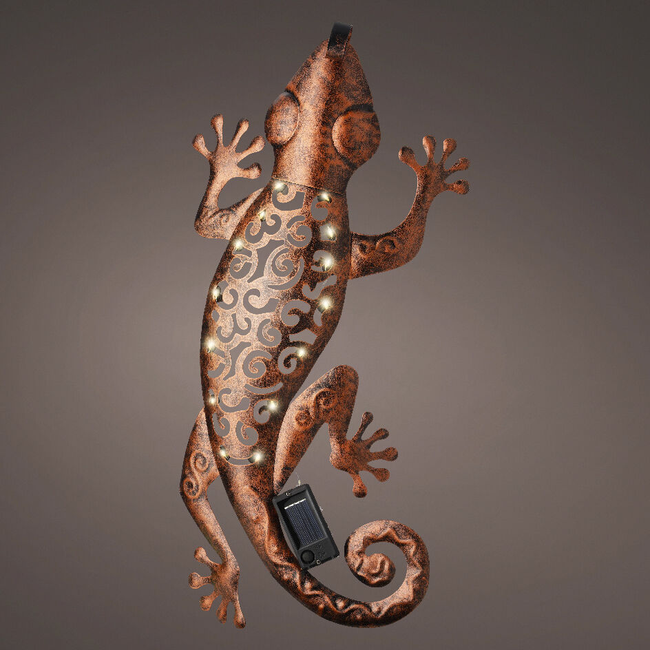 Lampada da parete solare in metallo Gecko - Marrone scuro antico