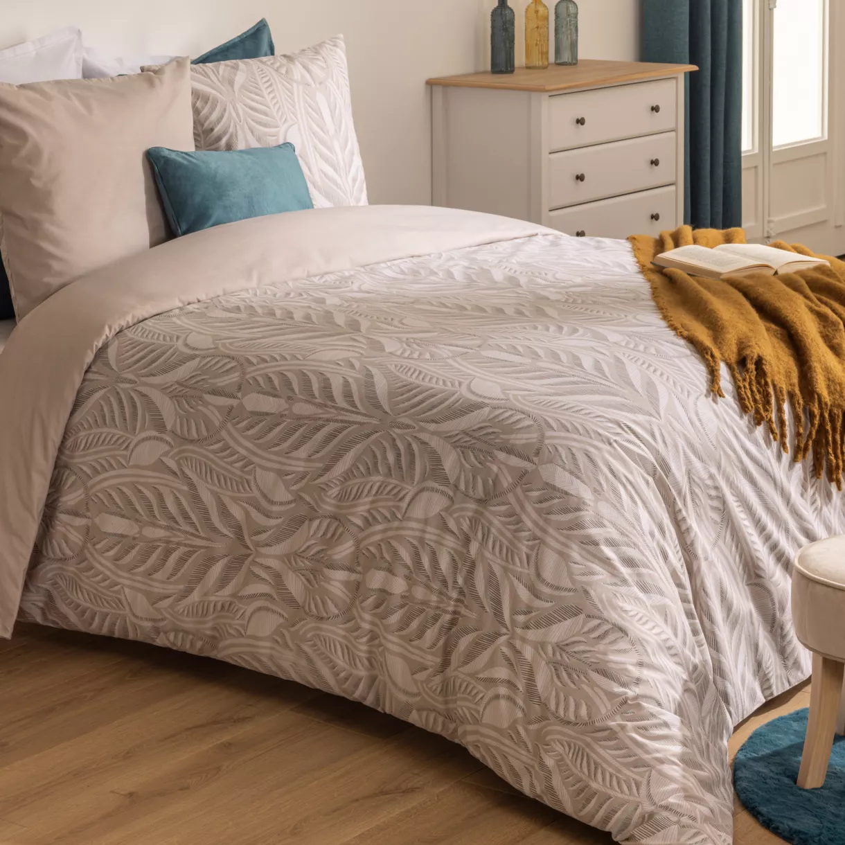 Funda nórdica y dos fundas de algodón (260 x 240 cm) Nalh Beige