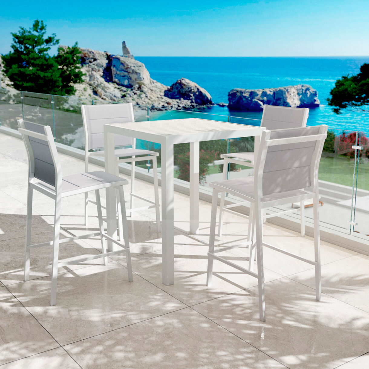 Table de jardin carrée haute aluminium 4 places (90 x H105 cm) Murano - Blanc
