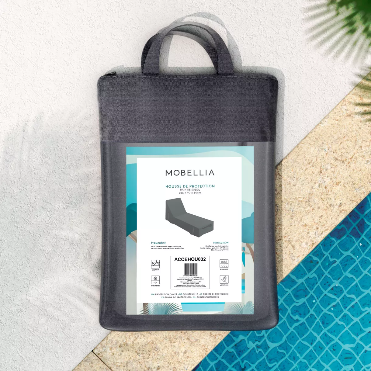Funda de protección Impermeable para Tumbona 235 x 90 cm - Gris