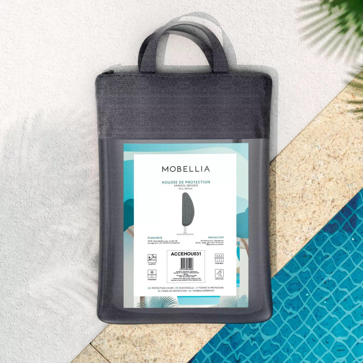 eminza Housse de protection Imperméable pour Parasol déporté H267 cm Gris