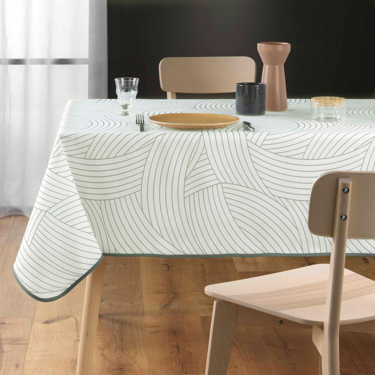 Fleckenabweisende rechteckige Tischdecke (150 x 200 cm) Linea Weiß