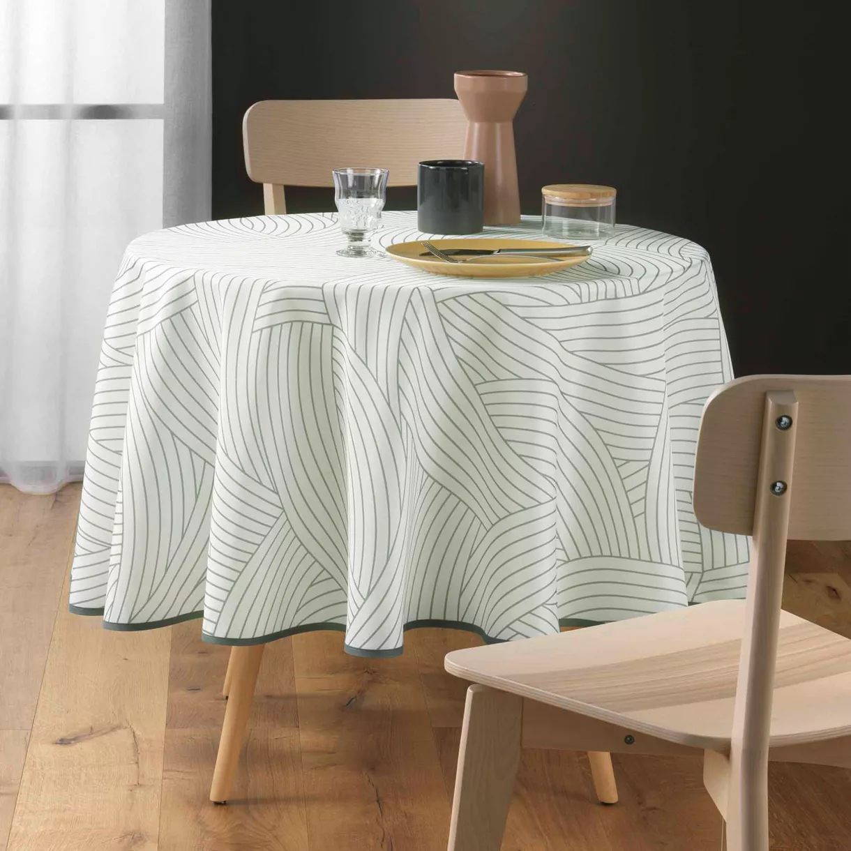 Fleckenabweisende runde Tischdecke (180 cm) Linea Weiß