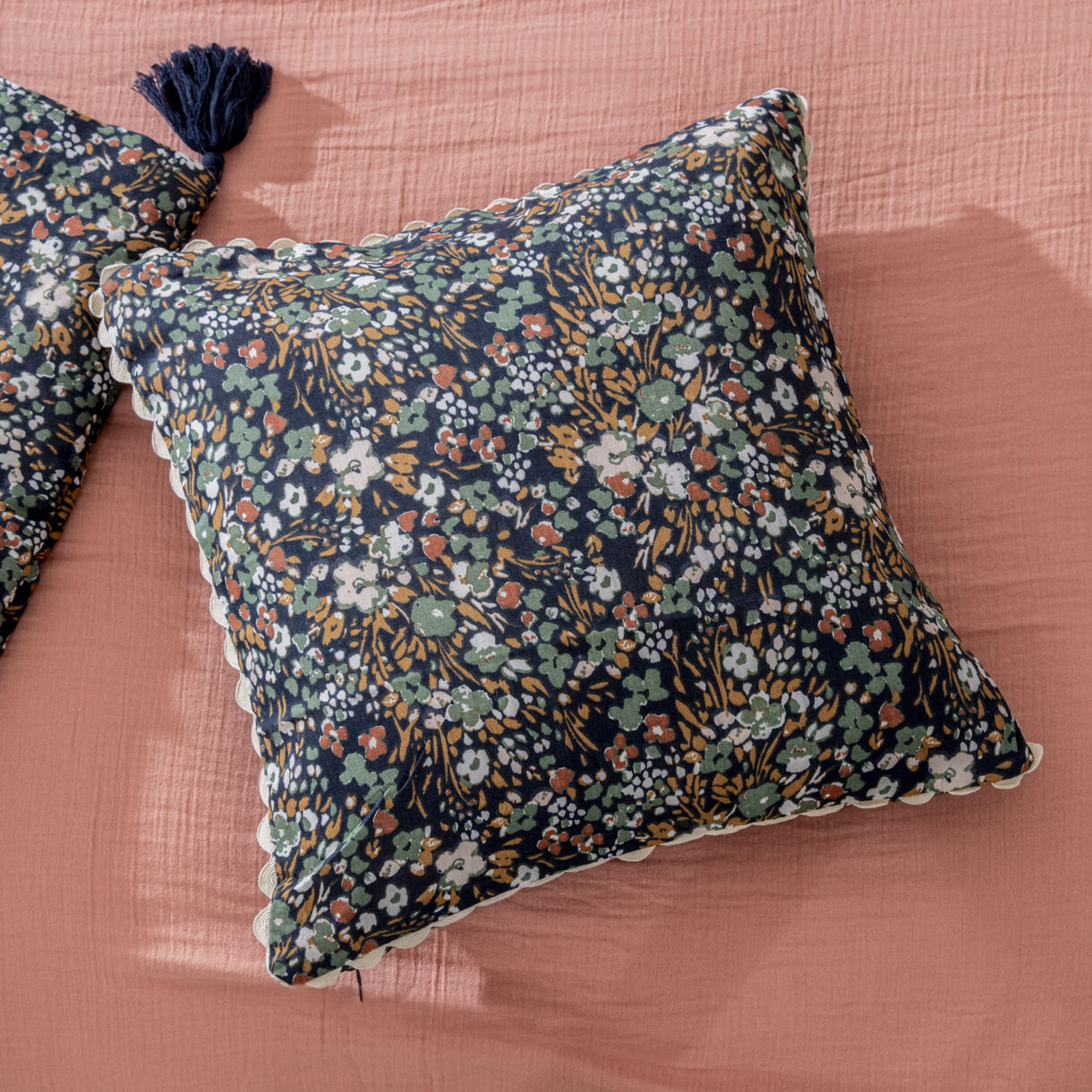 Cuscino quadrato garza di cotone (40 cm) Constance Blu notte