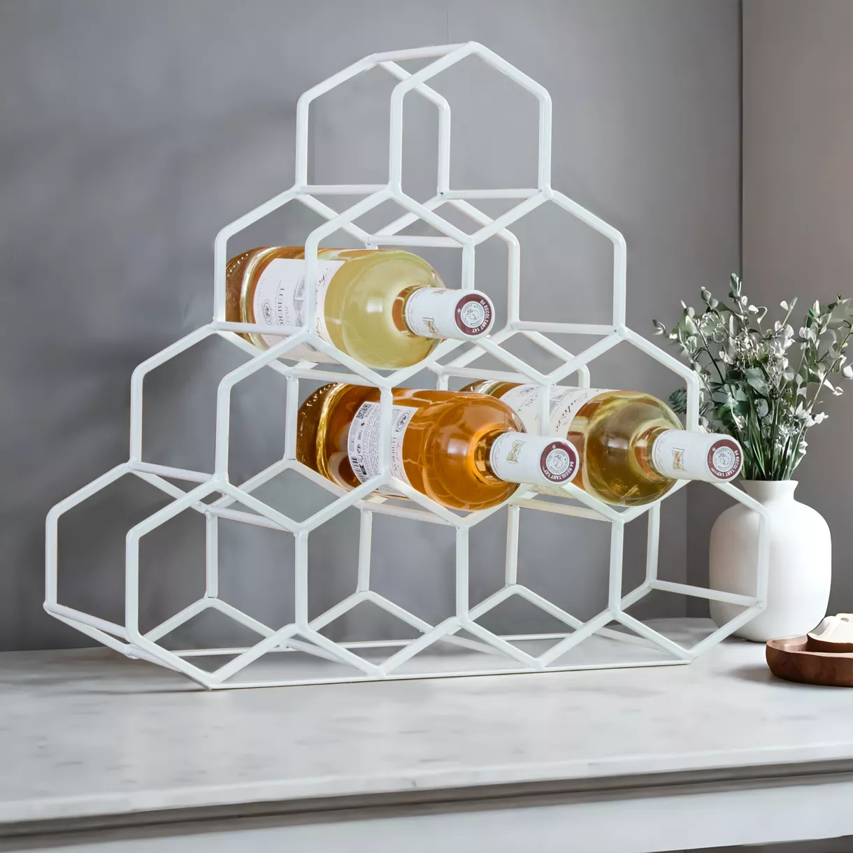 Range-bouteilles métal pyramide (H38 cm) Malo Blanc 1