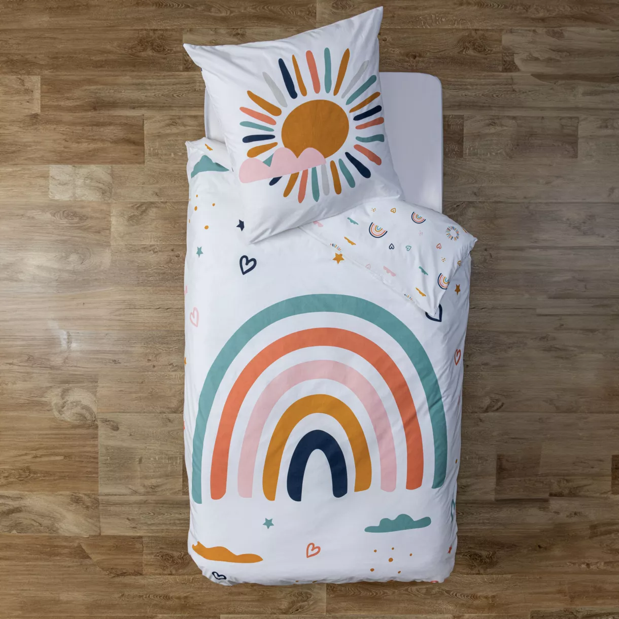 Funda nórdica y una funda para niño en algodón (140 x 200 cm) Arc-en-ciel Multicolor