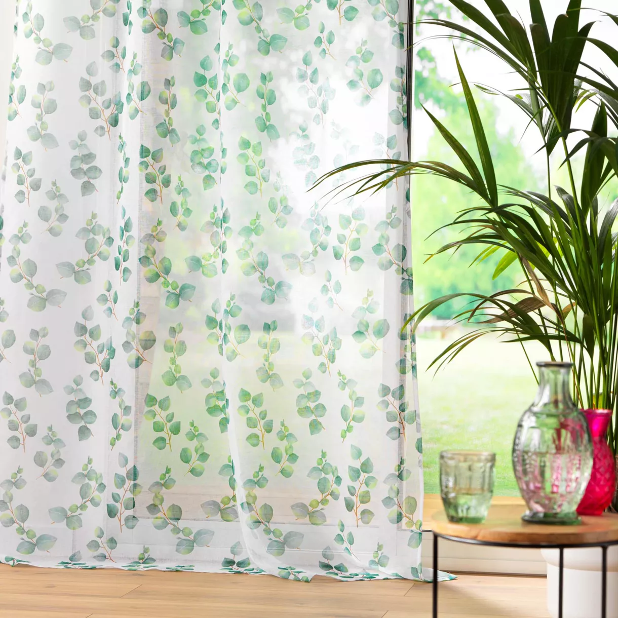PANNEAU A OEILLETS 140 x 240 CM VOILE SABLE IMPRIME LEANDRE