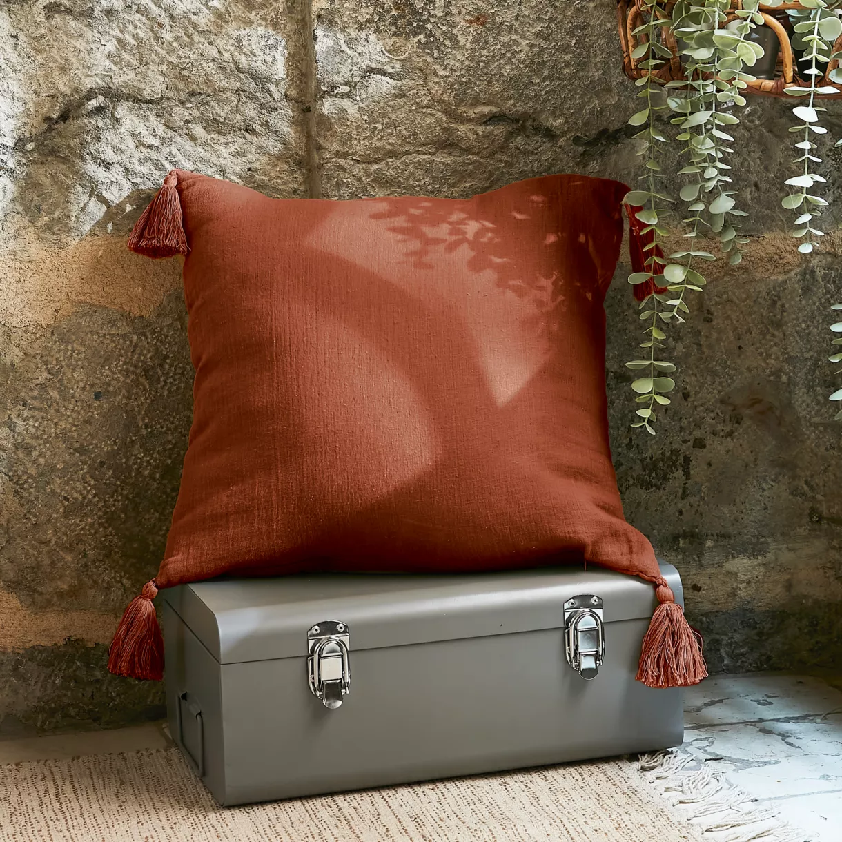 Coussin carré gaze de coton (40 cm) Gaïa Terracotta 1