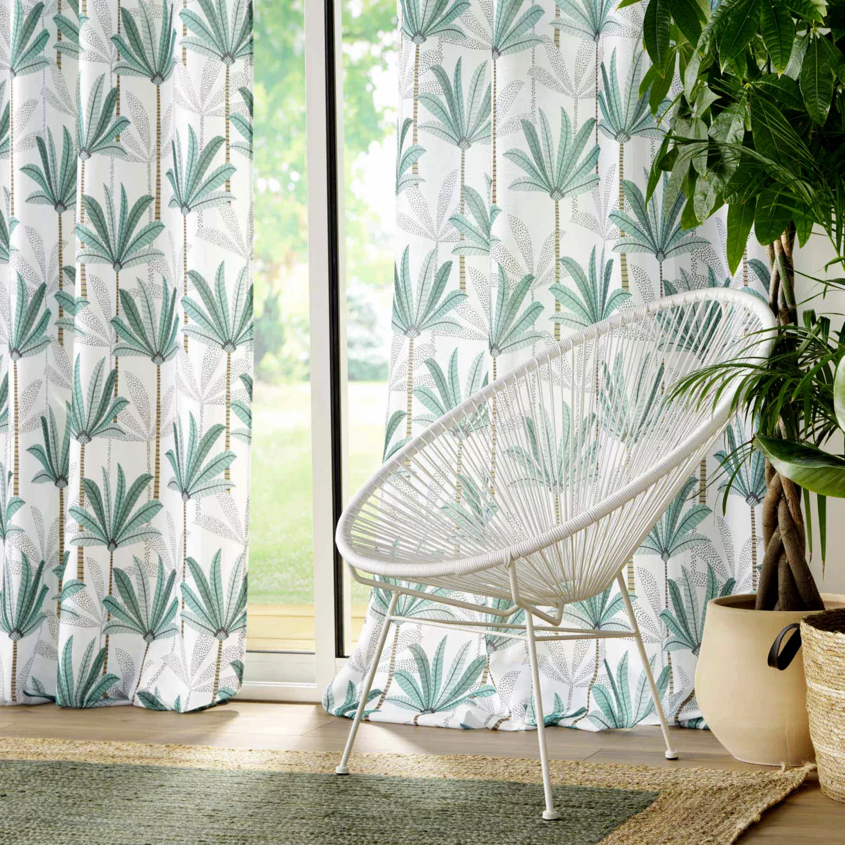 RIDEAU A OEILLETS 140 x 260 CM POLYESTER IMPRIME OASIS