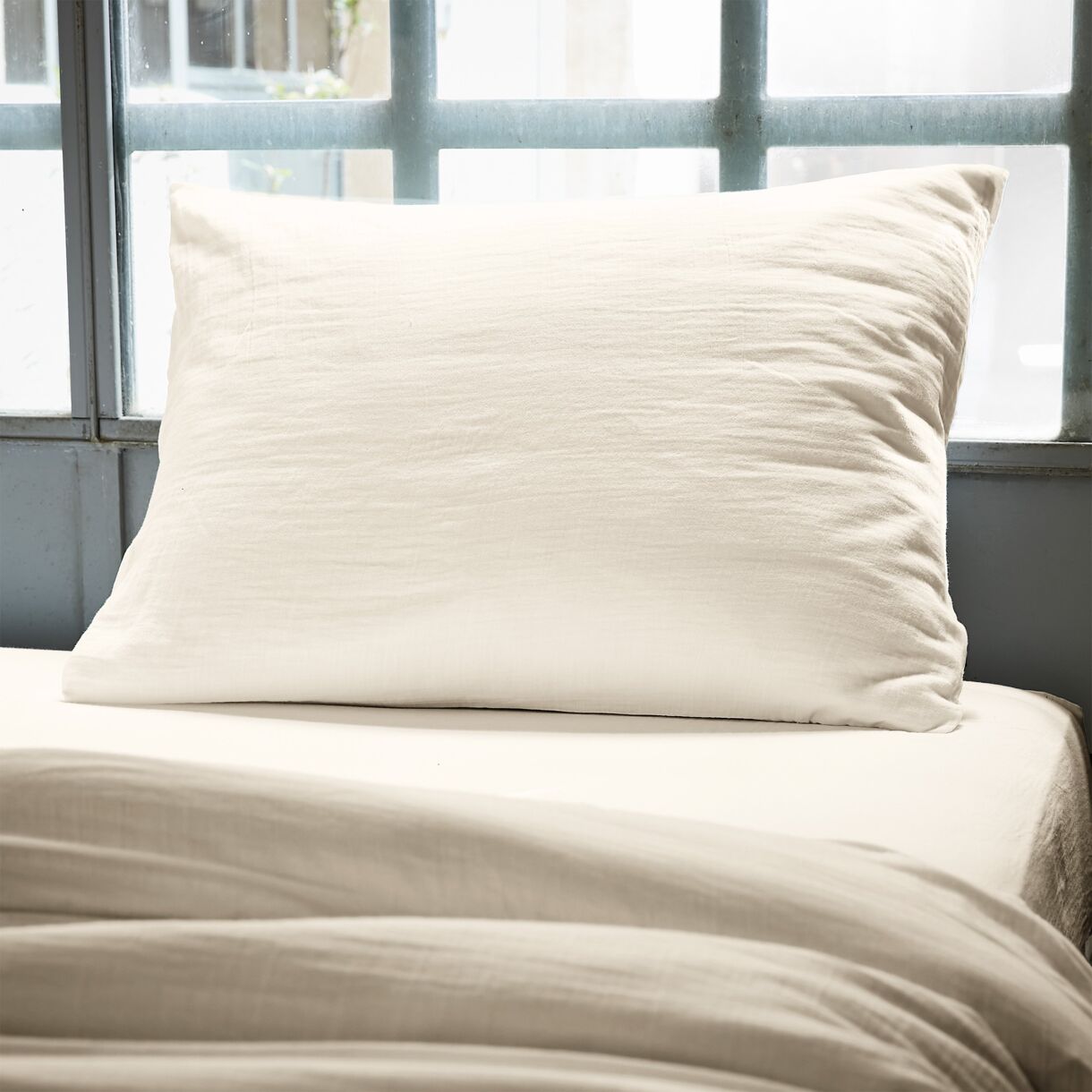 Funda para almohada rectangular en en gasa de algodón (L80 cm) Gaïa Beige pampa 1