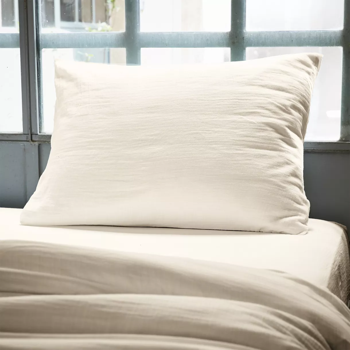 Rechteckiger Kopfkissenbezug aus Baumwoll-Gaze (80 cm) Gaïa Beige 1