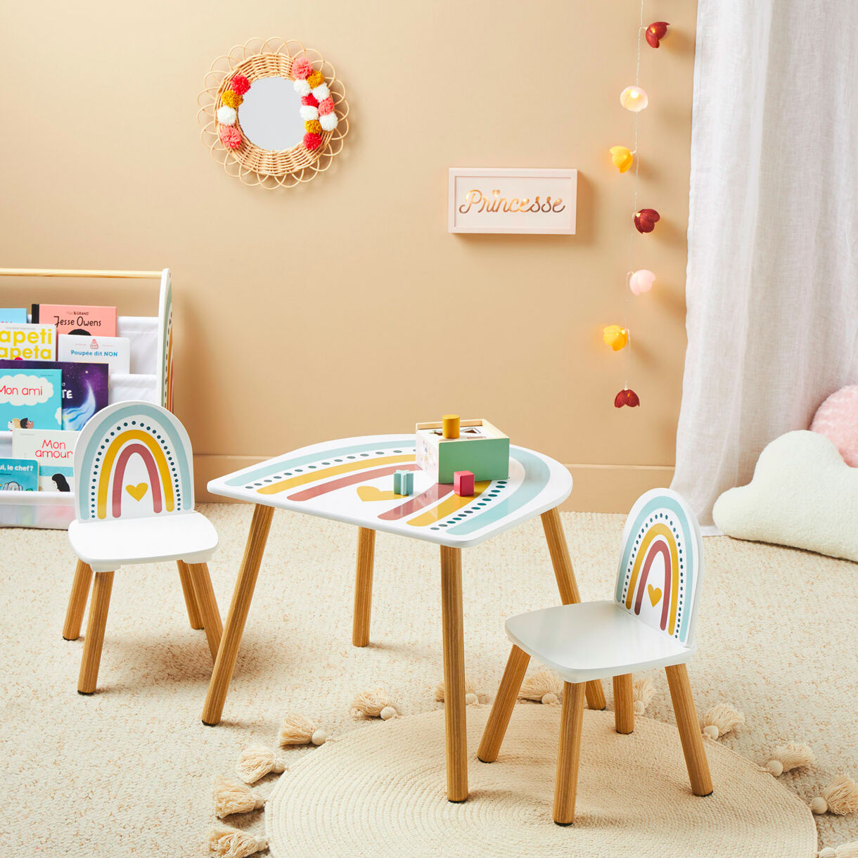 Mesa y 2 sillas para niños en madera Arc en ciel Multicolor