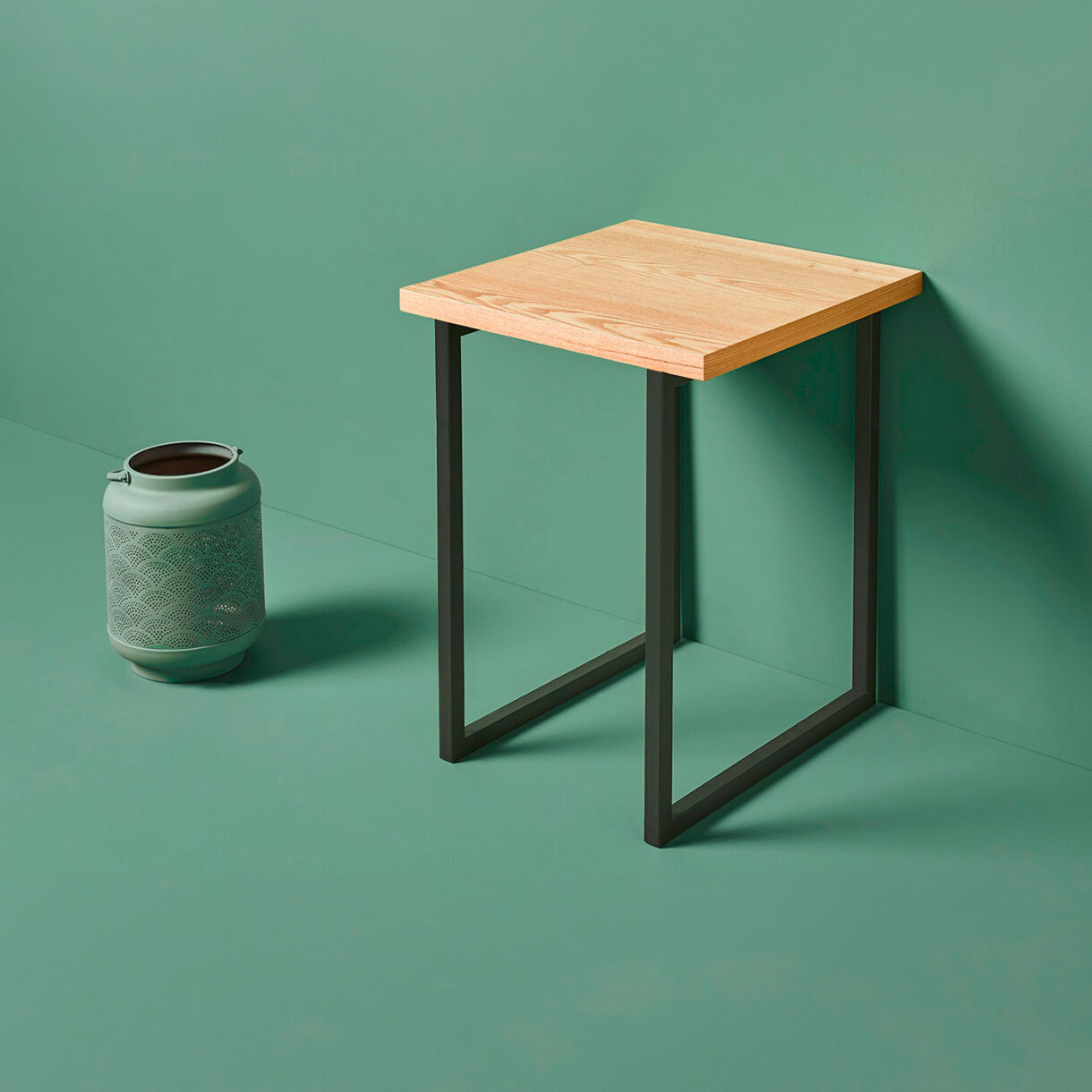 Table d'appoint carrée bois et métal (H50 cm) Mokka